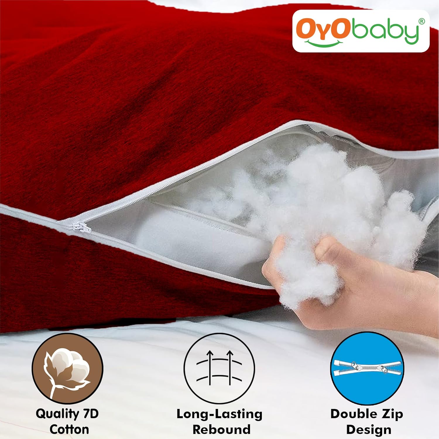 OYO BABY Maternity Pillows for Pregnancy Sleeping | Pregnancy Pillows for Sleeping, Maternity Pillow for Pregnant Women, U-Shaped Pillow, Washable Premium Velvet Cover (Maroon)