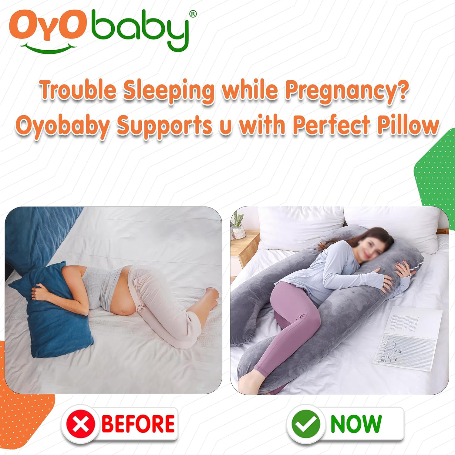 OYO BABY Cooling Pregnancy Pillows, U Shaped Silky Maternity Pillow for Pregnant Women, Pregnancy Body Pillow for Sleeping, Back Pain Relief and Pregnant Legs, HIPS, Belly Support (Grey)
