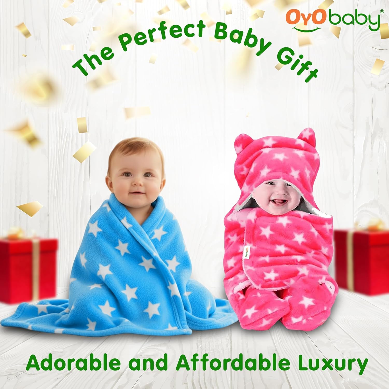 OYO BABY Squre BLANKIT (Blue Square + Pink Hooded)