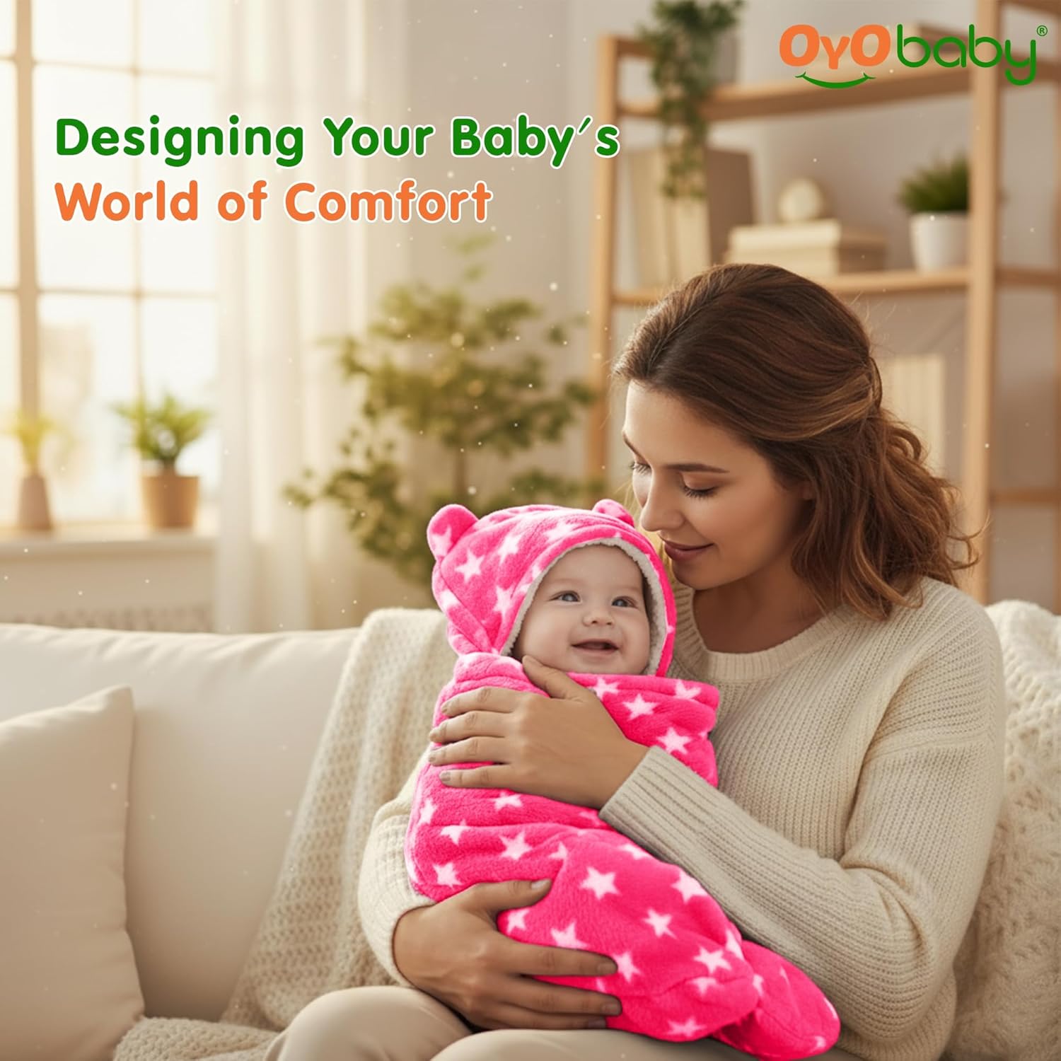 OYO BABY Newborn Baby Blanket Combo Pack – 2 Pcs Super Soft Micro Fleece Wrapper/Sleeping Bag (0-6 Months, 72x68 cm, Pink & Dark Blue, Skin-Friendly, Boys & Girls)