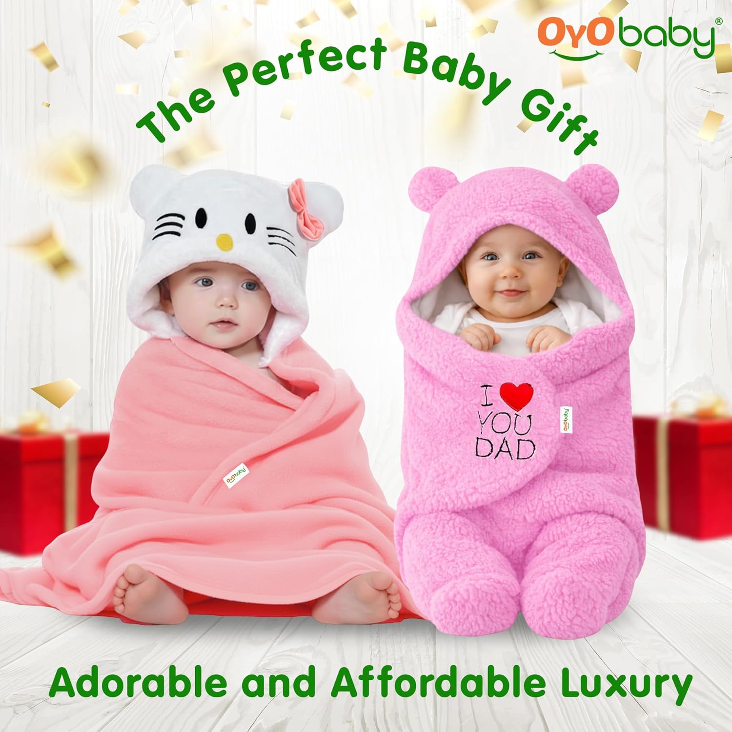OYO BABY Soft Cotton Baby Blanket Pack – Pink Kitty & Dad Pink, 0–12 Months | Gentle & Breathable Infant Swaddle Wrap, Cozy Newborn Blanket for Sleep, Travel & Nursery, Perfect Baby Shower Gift