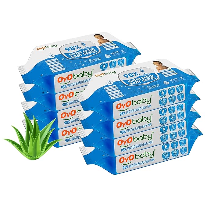 OYO BABY Wipes for new born baby with Lid | 72 Wipes x Pack of 8-576 Wipes for kid | Extra Thick & Moist Wet Vipes for Babies | Prevents Skin Redness & Rashes | Enriched with Aloe Vera, Vitamin E