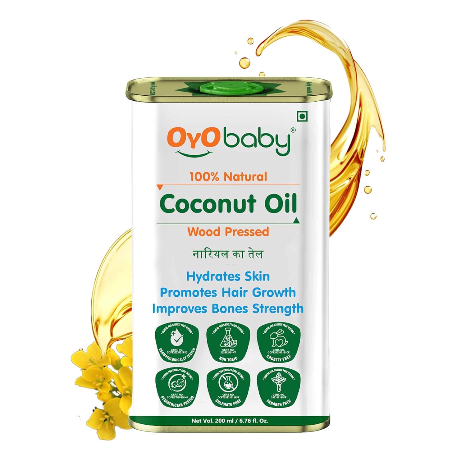 OYO BABY Massage Oil 100% Pure & Natural Coconut Baby Oil | Faster Physical Growth for Stronger Bones and Muscles | Wood Pressed Baby Hair Oil
