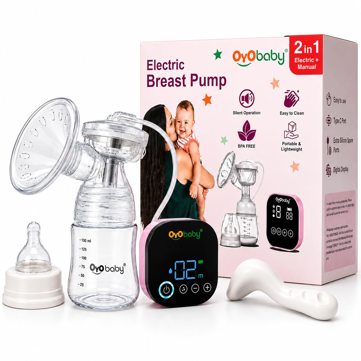 2-in-1 Electric & Manual Breast Pump – Portable, Rechargeable, BPA-Free | 9 Levels & 2 Modesx