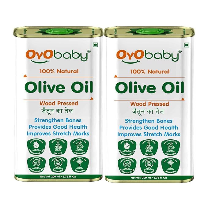 OYO BABY 100% Natural Baby Oil for New Born | Wood Pressed Olive Oil - Baby Hair Oil, Massage, Skin & - Pack Of 2-200ml