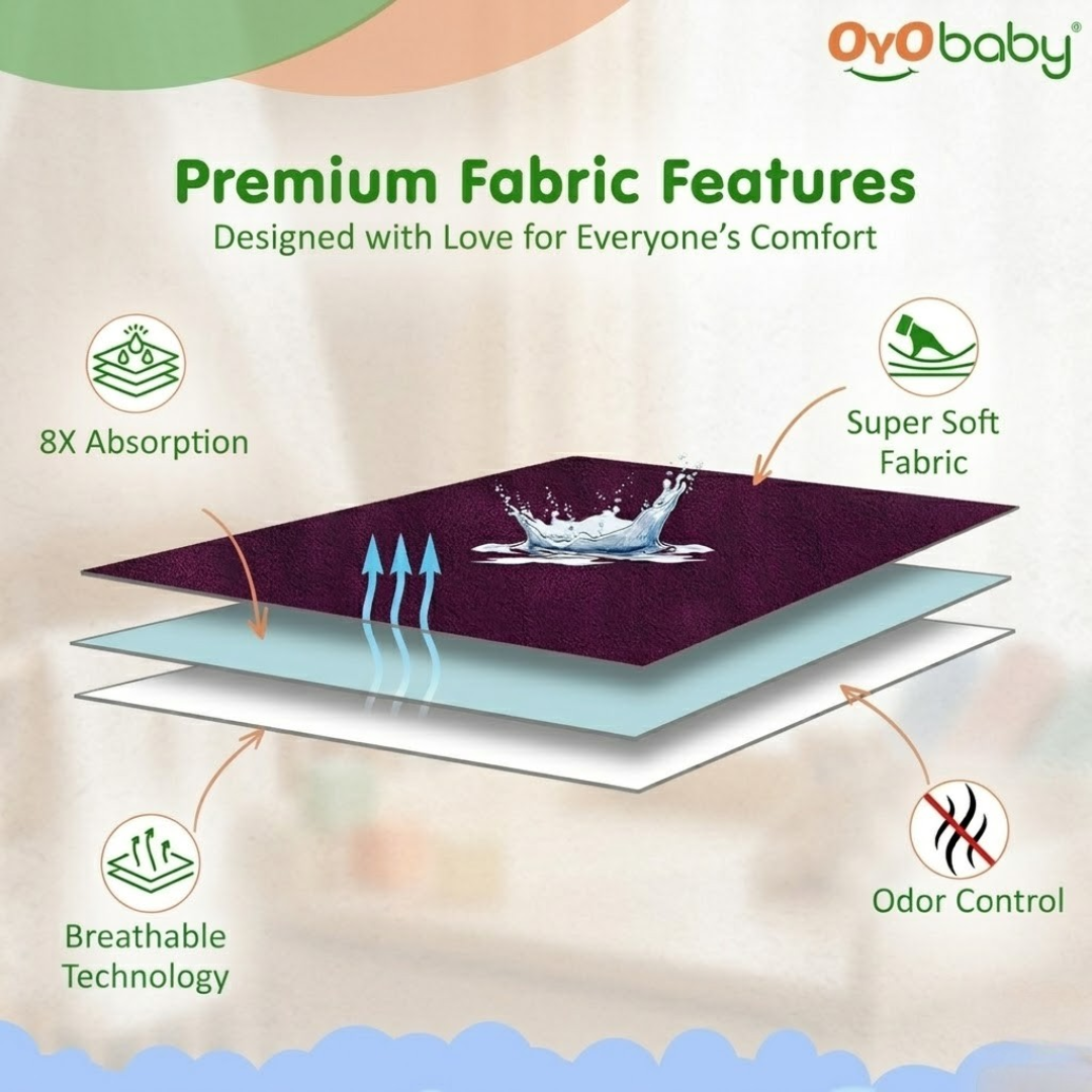 OYO BABY Waterproof Baby Bed Protector 70×50 cm Small | Ultra Absorption Dry Sheet | Protects from Bacteria, Sweat, Fluid Buildup, Dust Mites | Reusable & Economical –Salmon Rose (Large)