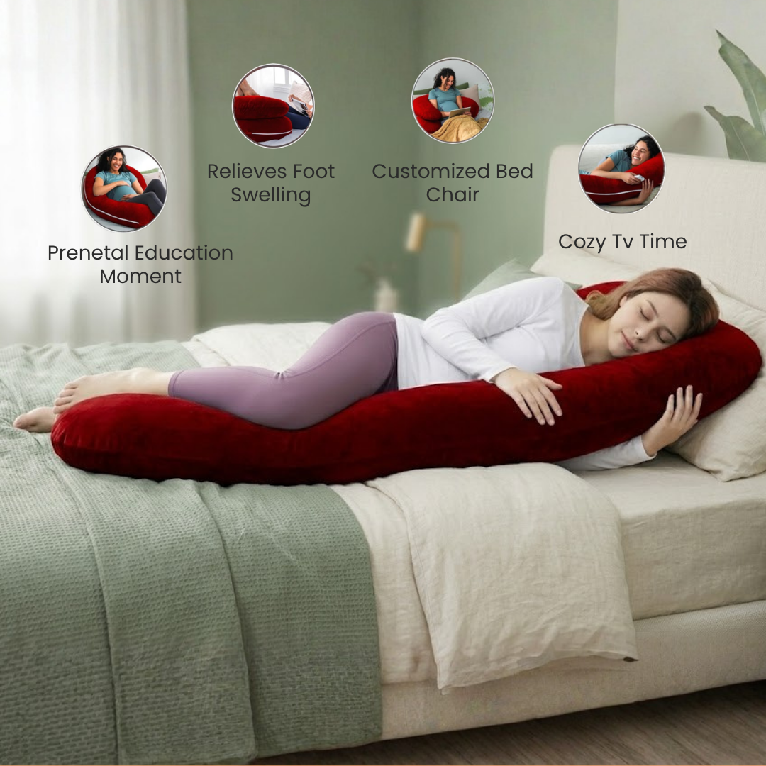 J-Shape Velvet Maternity Pillow: 360° Support & Comfort