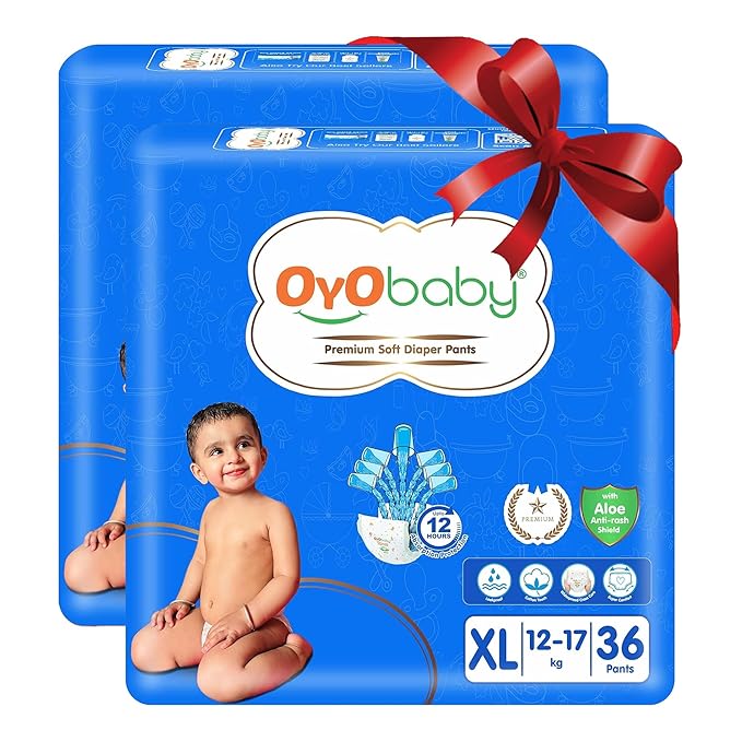 OYO BABY Pant Style Baby Diapers, X-Large (XL), 36Count, for Babies 12-17kg, with Aloe Vera Lotion for Rash Protection & Up to 12 Hours Protection