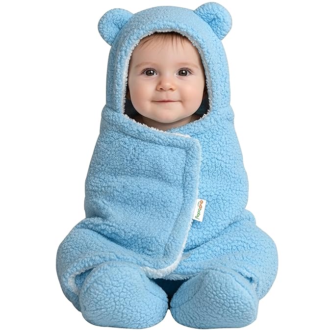 OYO BABY Super Soft Baby Blankets for Newborns – Pack of Hooded Swaddle Wrappers Cum Wearable Blankets for Boys & Girls
