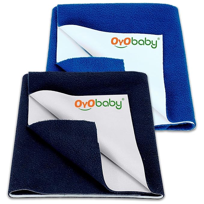 OYO BABY Extra Absorbent Waterproof Baby Dry Sheet Medium Size (100x70cm) – Pack of 2 – Quick Dry Sheet for Bed Protector, Soft & Breathable Royal Blue + Dark Blue