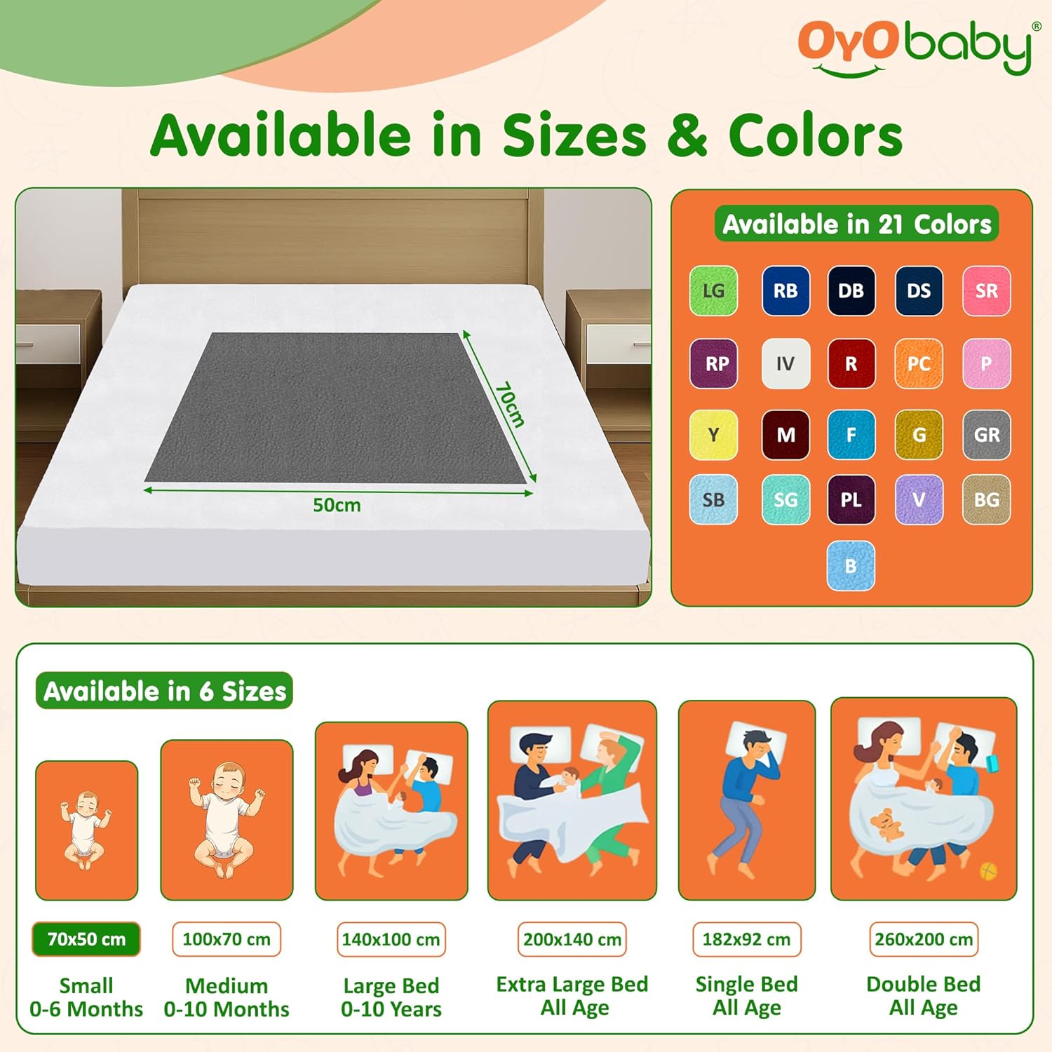 Oyo Baby Care Waterproof Bed Protector Baby Care Dry Sheet, Medium, Sea Green (100 cm x 70 cm)