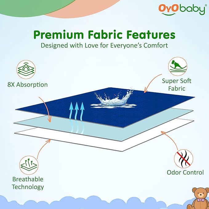 OYO BABY - Baby Dry Sheet for new born babies | Infant Waterproof bed protector Sheet for Baby | Mattress Pads (Medium-(100cm X 70cm), Shahi Blue)