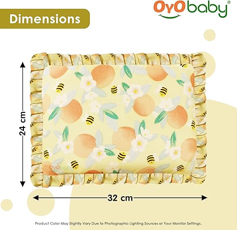 OYO BABY Pillow for New Born Baby Cotton Soft Fabric | 0 to12 Months, Honey Bees Print Orange