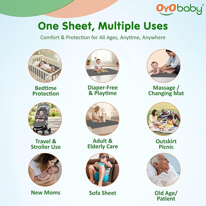 OYO BABY Cotton, Thermoplastic Polyurethane Water Proof and Reusable Mat/Bed Protector/Absorbent Dry Sheets