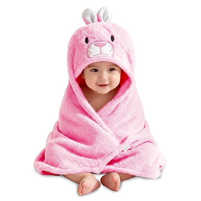 OYO BABY Baby's Super Soft Fleece Wrapper Rabbit Blanket Cum Towel Robe with Hood, Baby Swaddle Wrap, Size 80 x 80 CM, (Pink Rabbit)