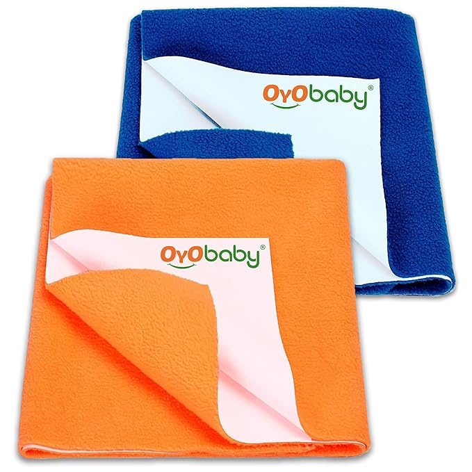 OYO BABY Waterproof Baby Bed Protector Dry Sheets for New Born Babies | Reusable Mats | Cot & Bassinet Gift Pack (Royal Blue + Peach),Small (70cm x 50cm)