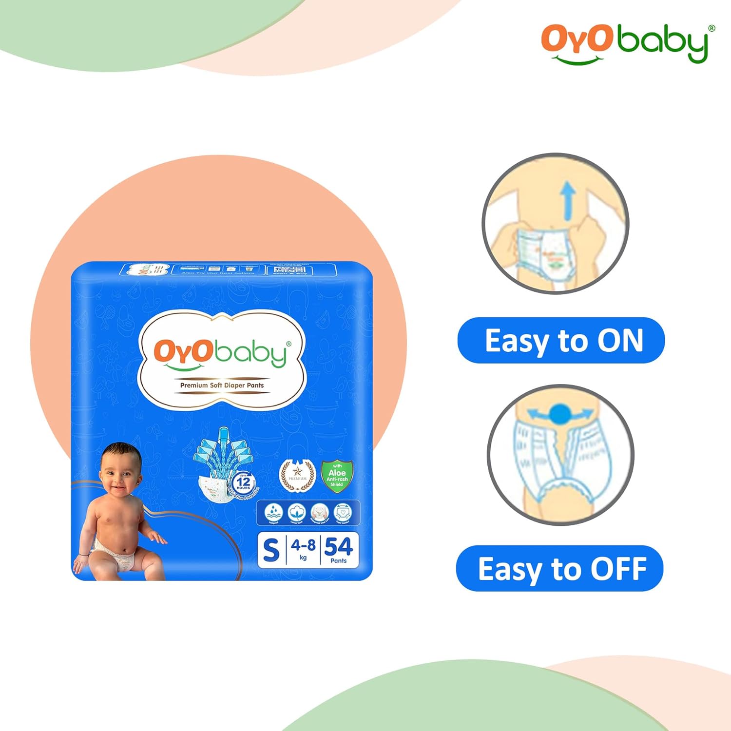 OYO BABY Diaper Premium Pants, Small size baby diapers Pants, Anti Rash diapers, Lotion with Aloe Vera |12 Hours Protection