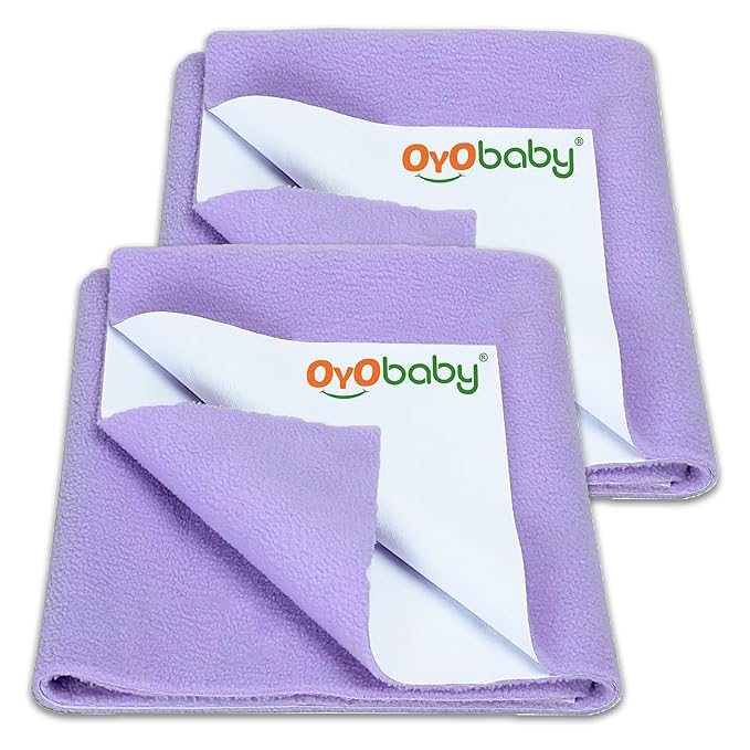 OYO BABY Baby Bed Sheet (Pack of 2) Waterproof, Reusable, Quick Dry, Extra Absorbent, Anti-Piling Fleece Mattress Pad for Newborns–6 Months, Rash-Free, Soft & Travel Friendly - Violet