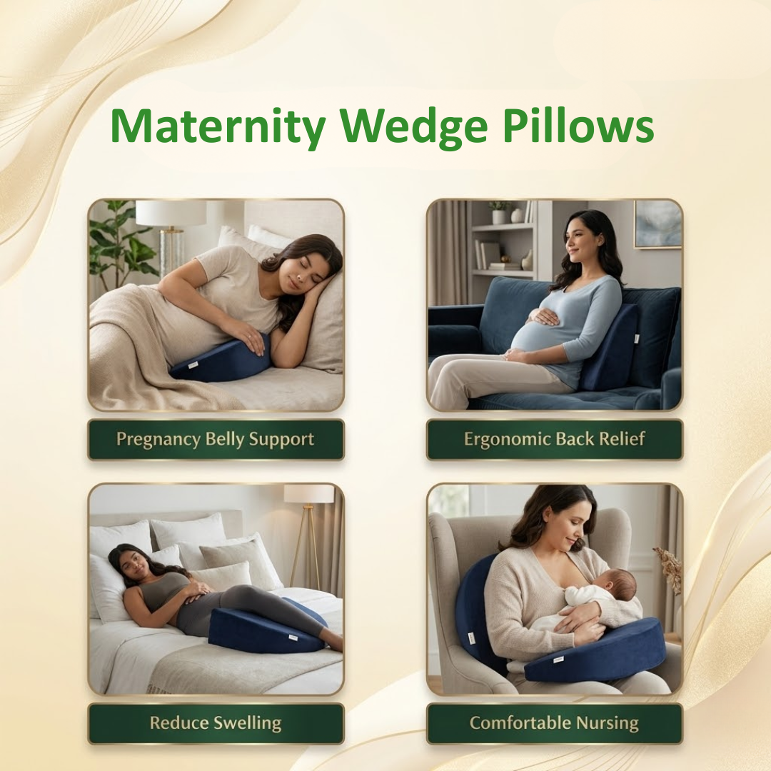 Memory Foam Pregnancy Wedge Pillow - Grey | Ergonomic Belly, Back & Hip Support for Expecting Moms
