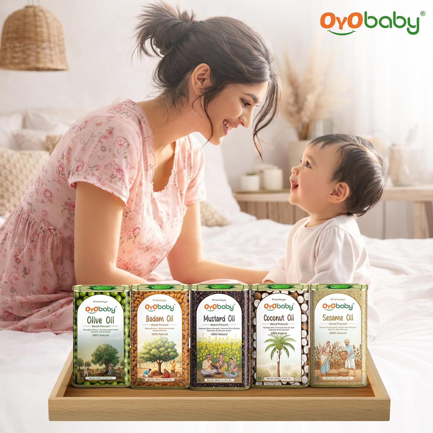 100% Natural Wood Pressed Baby Hair Oil for New Born With Mustard Baby Oil | Mustard Oil For New Born Baby Massage, Skin & Hair Care | 200ml