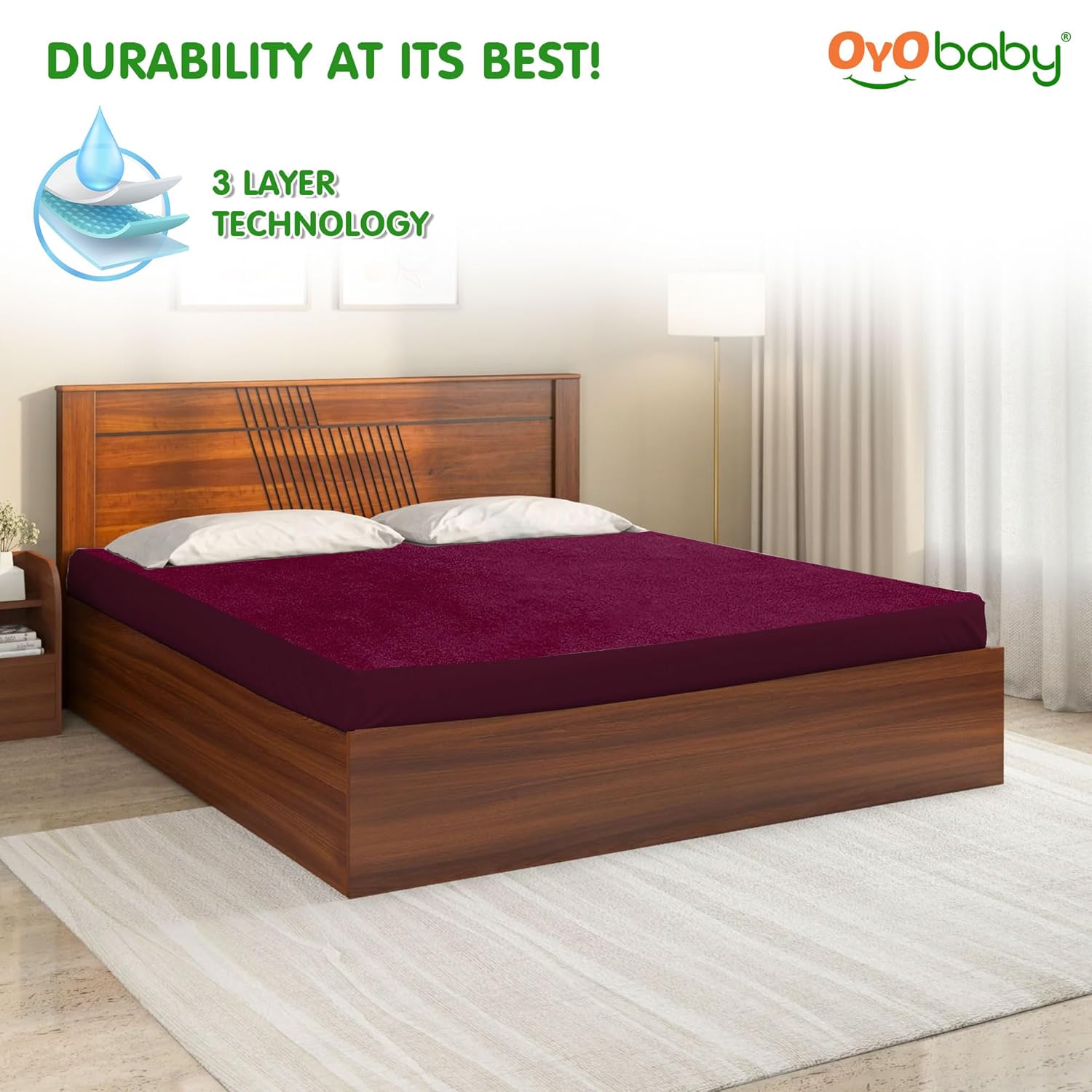 Waterproof Mattress Protector Queen Size 78 x 60 Inch | Ultra Soft Cotton Feel Terry Fabric | Breathable Fitted Mattress Cover – Maroon