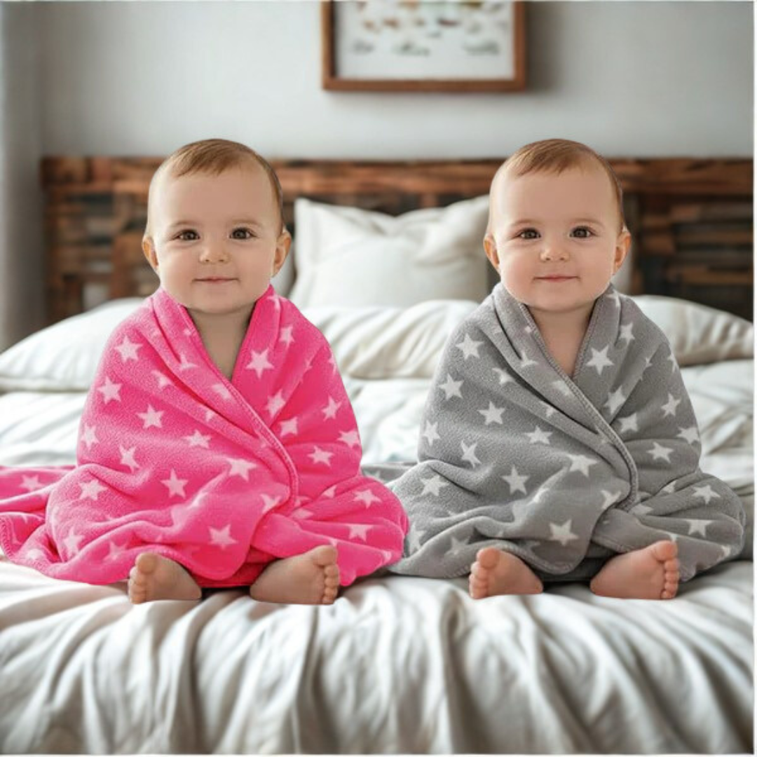 OYO BABY Soft Fleece Baby Blanket with Star Print Blue| Newborn Swaddle Wrap | Ultra Cozy, Lightweight & Breathable | Infant Bedding | Baby Shower Gift | 0-24 Months 100 * 75 cm | Unisex Baby Blanket