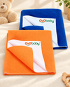 Waterproof Baby Bed Protector Dry Sheets for New Born Babies | Reusable Mats | Cot & Bassinet Gift Pack (Royal Blue + Peach),Small (70cm x 50cm)