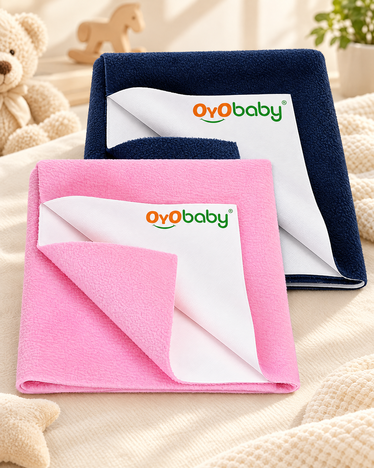 Extra Absorbent Waterproof Baby Dry Sheet Medium Size (100x70cm) – Pack of 2 – Quick Dry Sheet for Bed Protector, Soft & Breathable Dark Blue + Pink