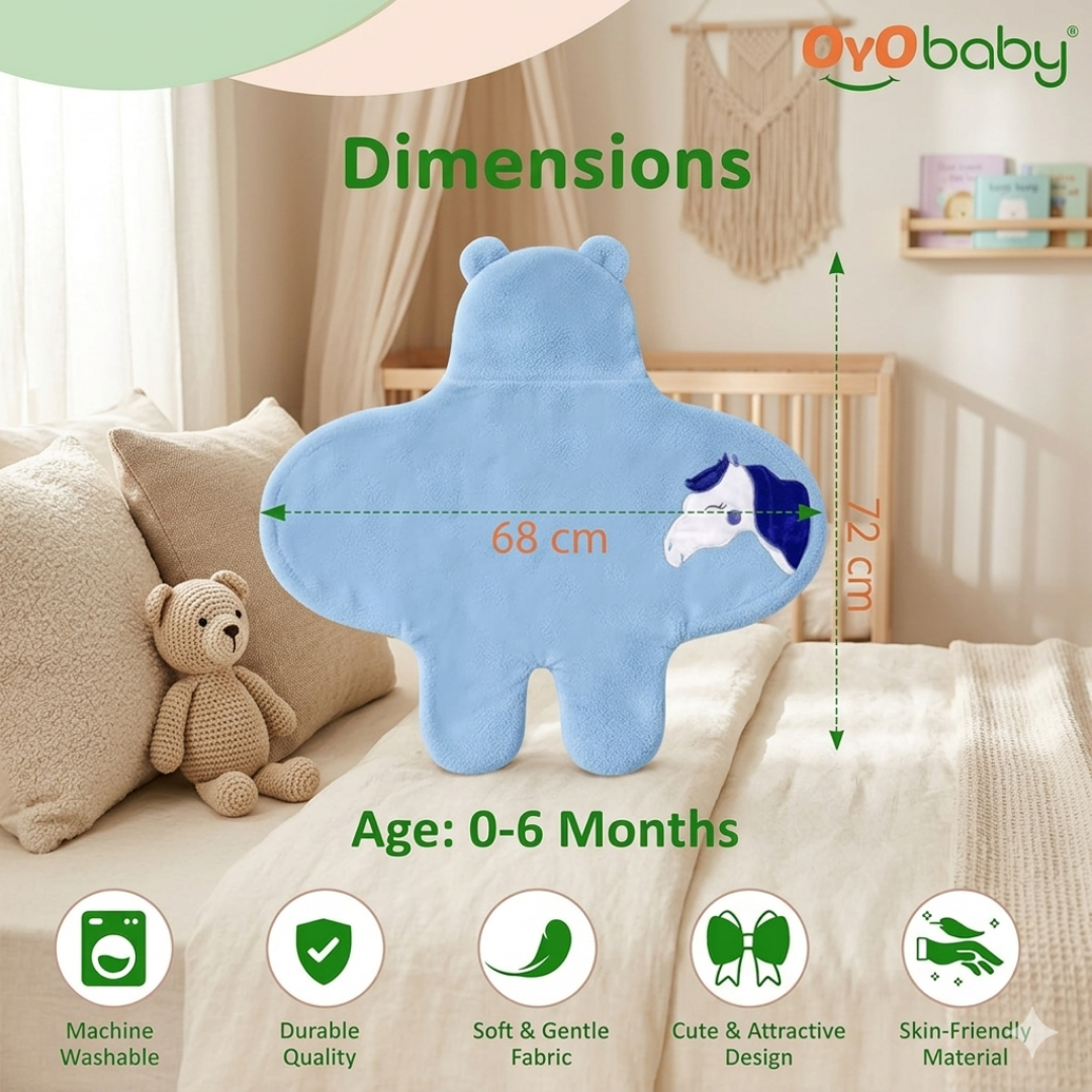 OYO BABY Newborn Baby Blanket Gift Combo Pack – Wearable Flannel Hooded Swaddle Wrapper Blanket (0-12 Months,72x68cm), Blue & Dark Blue, Skin-Friendly