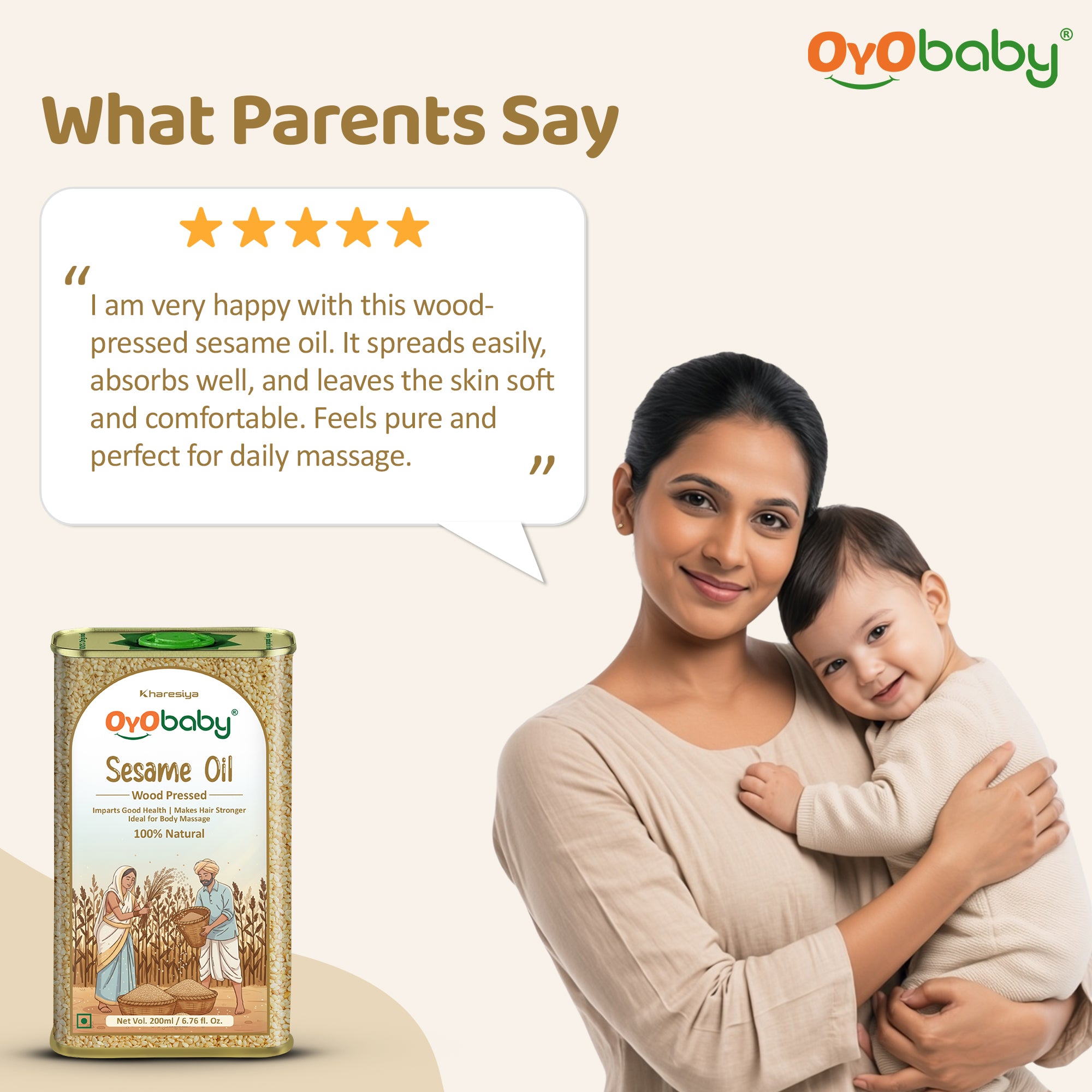 Natural Sesame Baby Oil | Wood Pressed Massage Oil for Newborn Hair & Skin Care (200 ml)