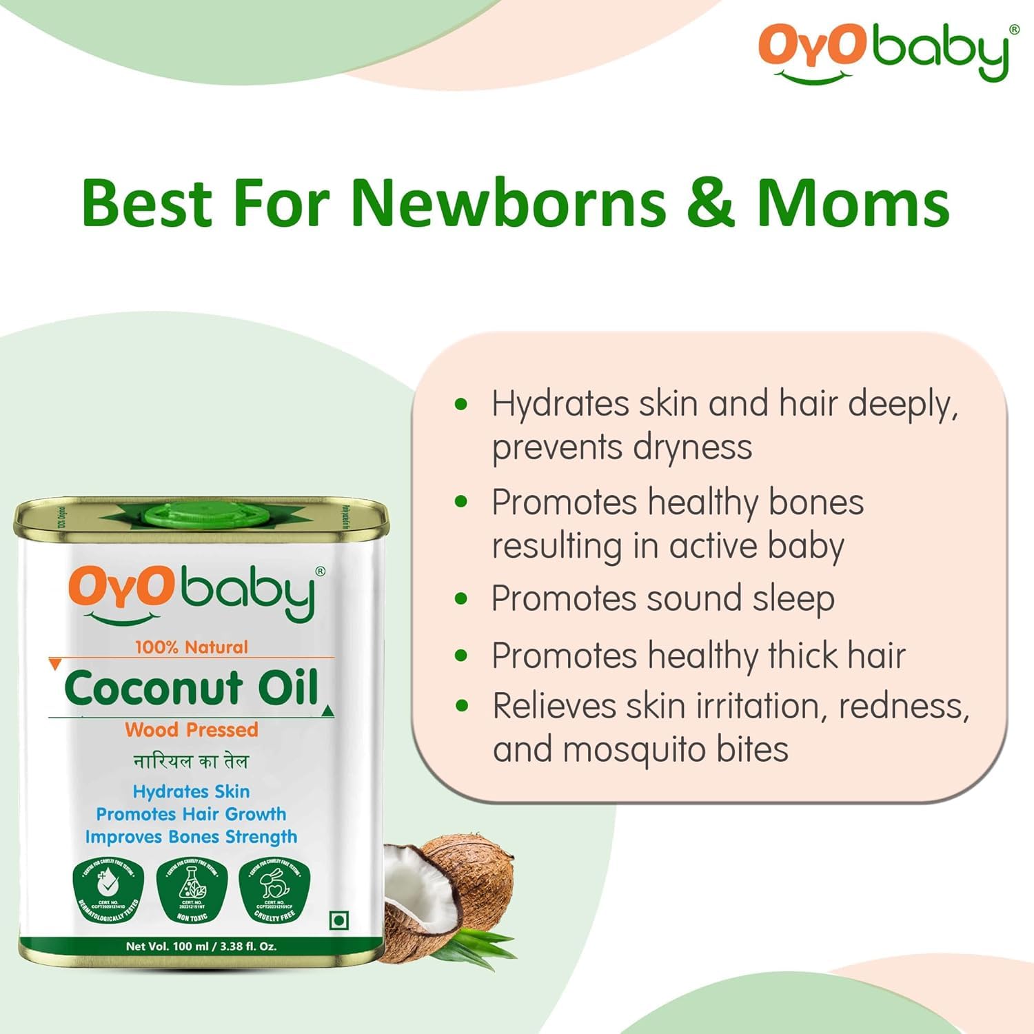 Massage Oil 100% Pure & Natural Coconut Baby Oil  | Faster Physical Growth for Stronger Bones and Muscles | Wood Pressed Baby Hair Oil