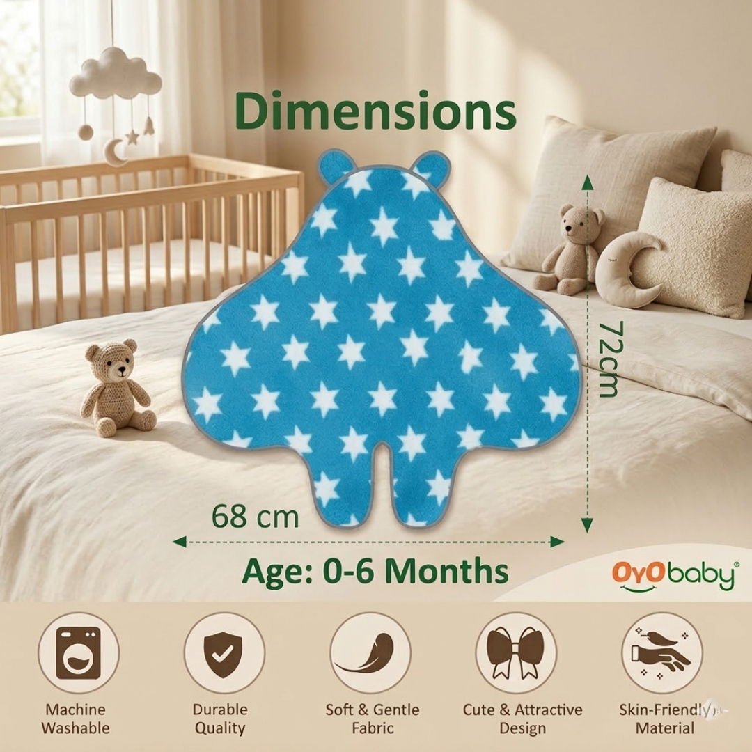 OYO BABY Ultra-Soft Baby Swaddle Wrap Blanket with Hood & Booties – Warm Fleece Sleeping Bag for Newborns (0–6 Months 72 * 68 cm) – Star Print, Grey & Blue
