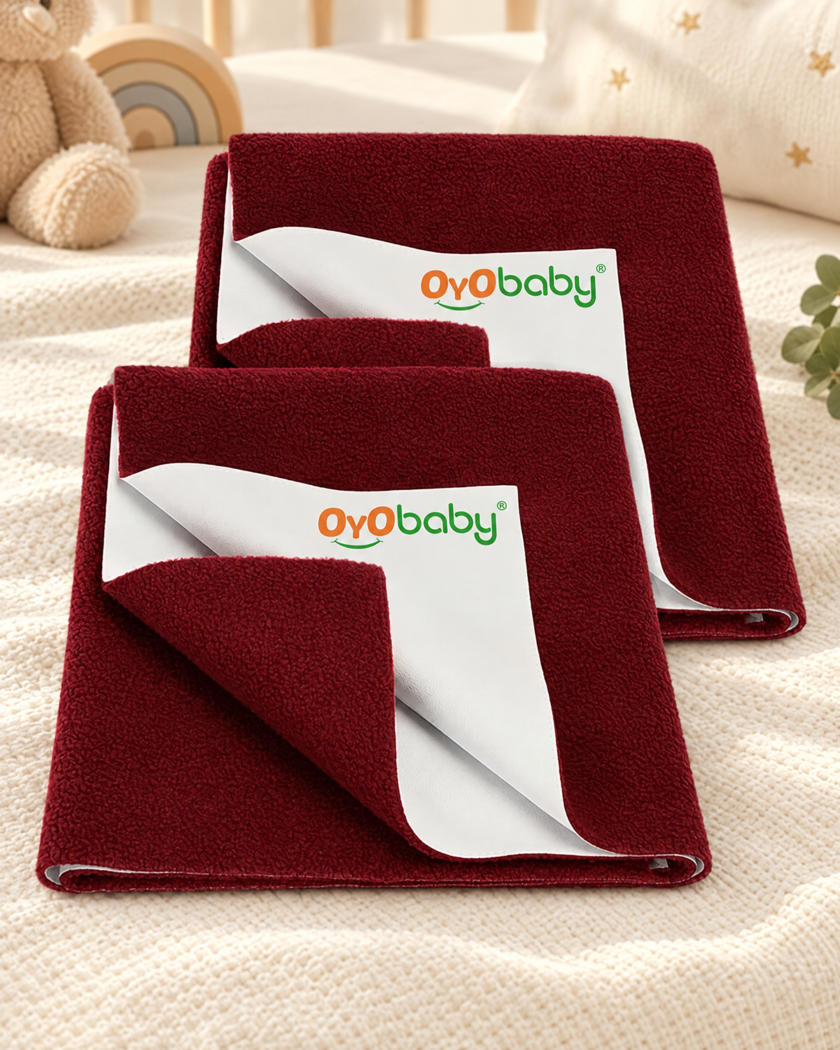 Waterproof Baby Dry Sheet Set, Pack of 2 Medium 100×70 cm | Quick-Drying, Extra Absorbent Mattress Protectors | Soft & Breathable Fabric for Newborns to 12 Months - Maroon (Large)