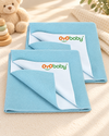 Baby Dry Sheet (Pack of 2) for Newborn - 6 Months | Waterproof Mattress Protector, Fast Drying, Extra Absorbent, Reusable Soft Bed Pad, Anti-Piling Fleece Sea Blue (Medium)