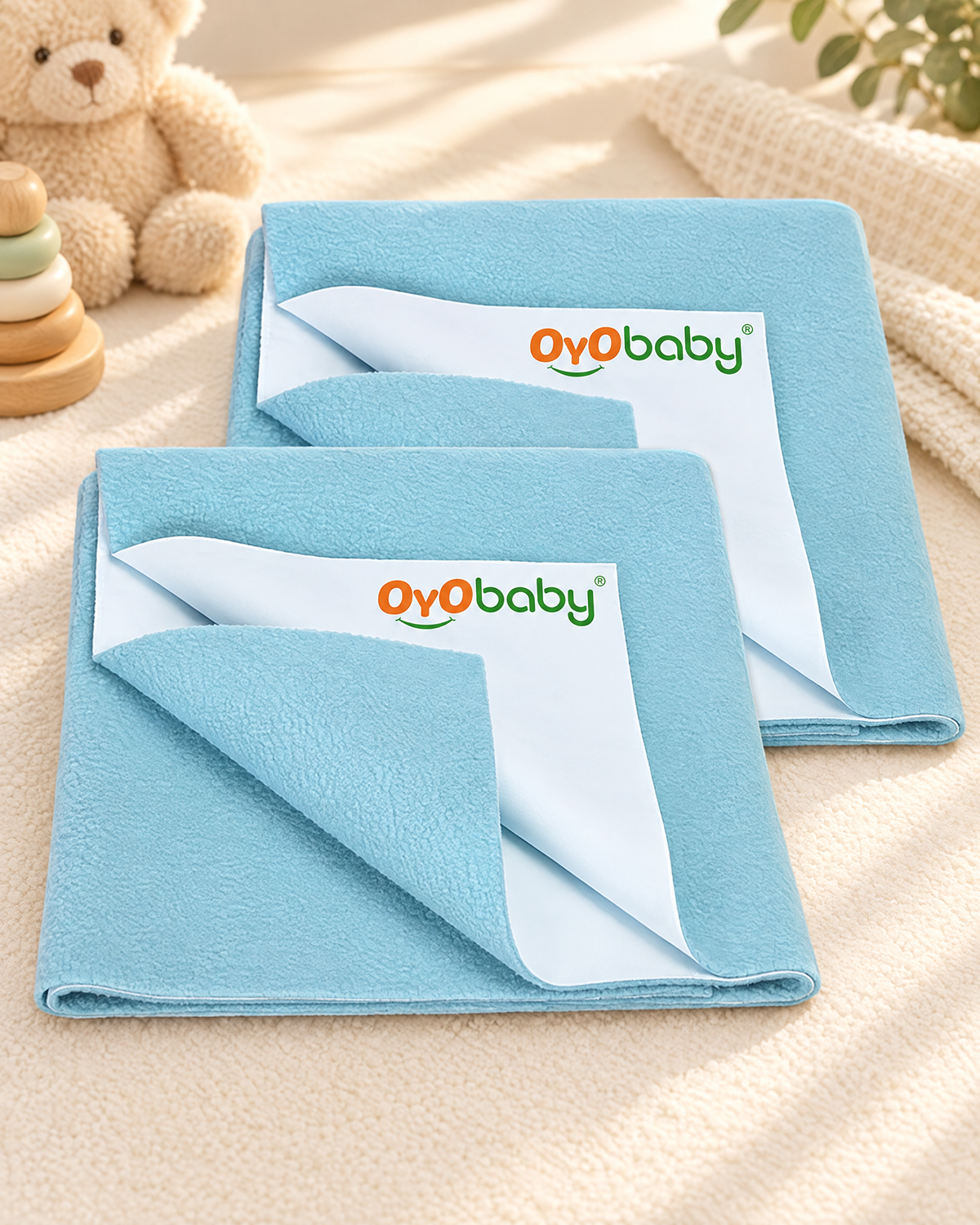 Baby Dry Sheet (Pack of 2) for Newborn - 6 Months | Waterproof Mattress Protector, Fast Drying, Extra Absorbent, Reusable Soft Bed Pad, Anti-Piling Fleece Sea Blue (Medium)