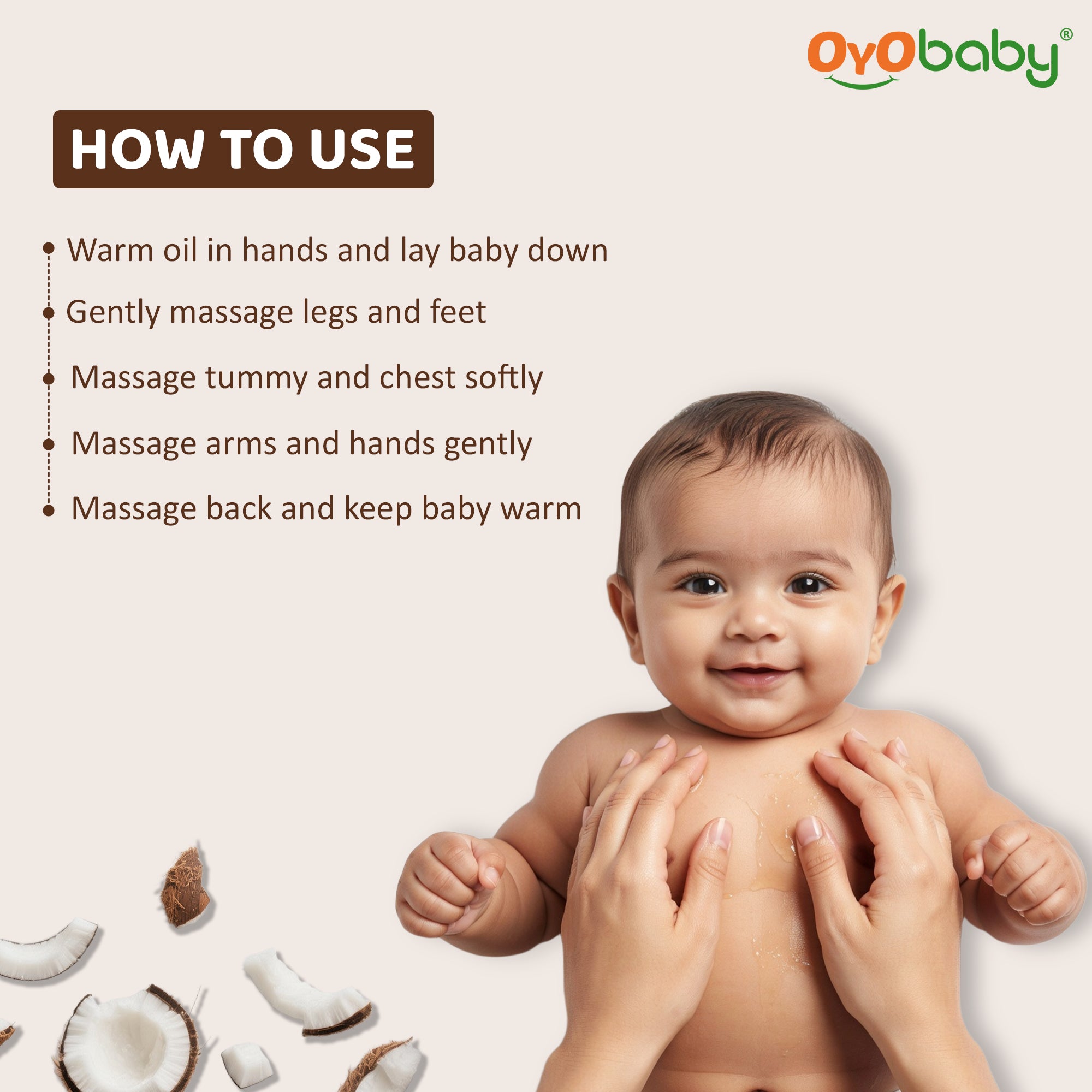 Massage Oil 100% Pure & Natural Coconut Baby Oil | Faster Physical Growth for Stronger Bones and Muscles | Wood Pressed Baby Hair Oil (200 ml)