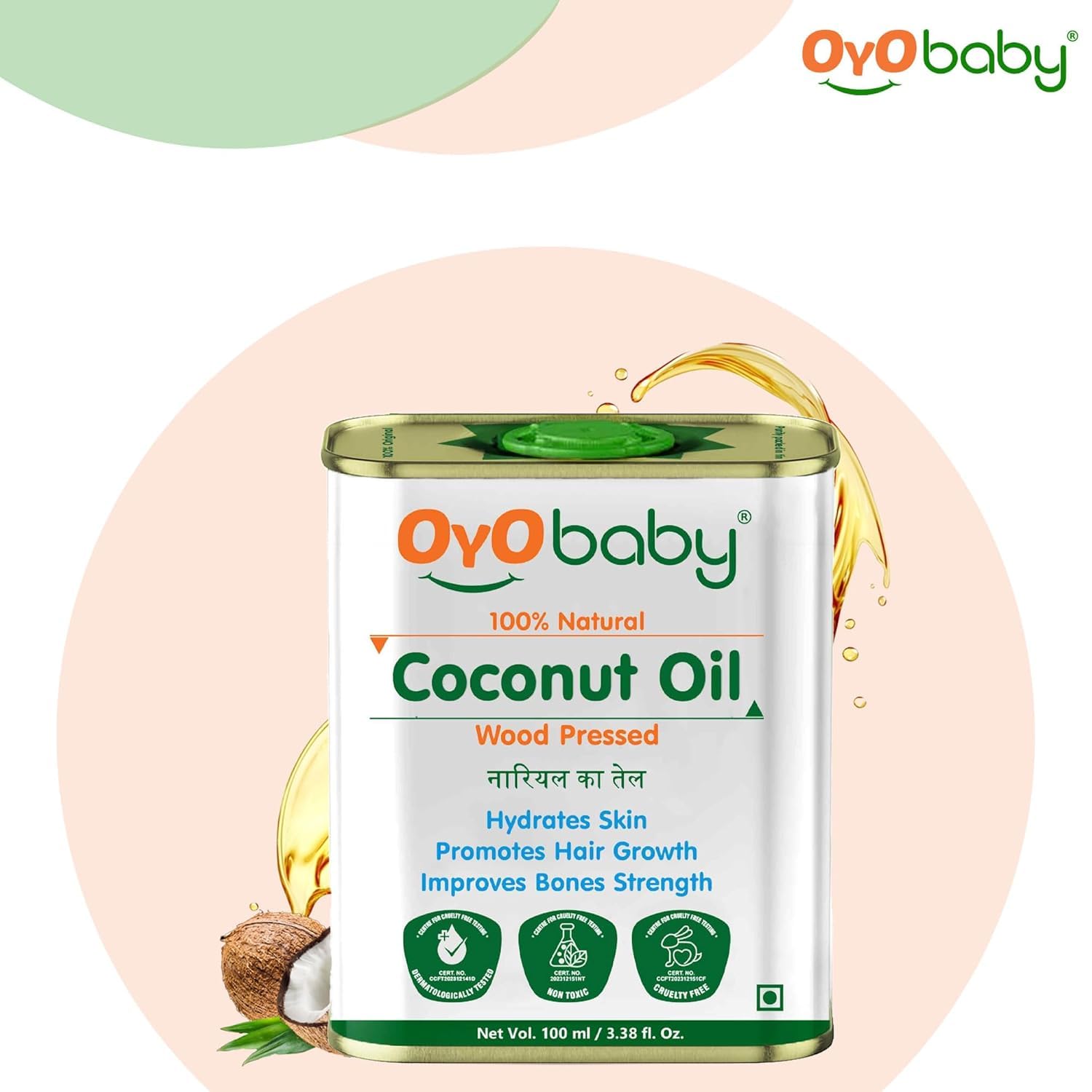 Massage Oil 100% Pure & Natural Coconut Baby Oil  | Faster Physical Growth for Stronger Bones and Muscles | Wood Pressed Baby Hair Oil