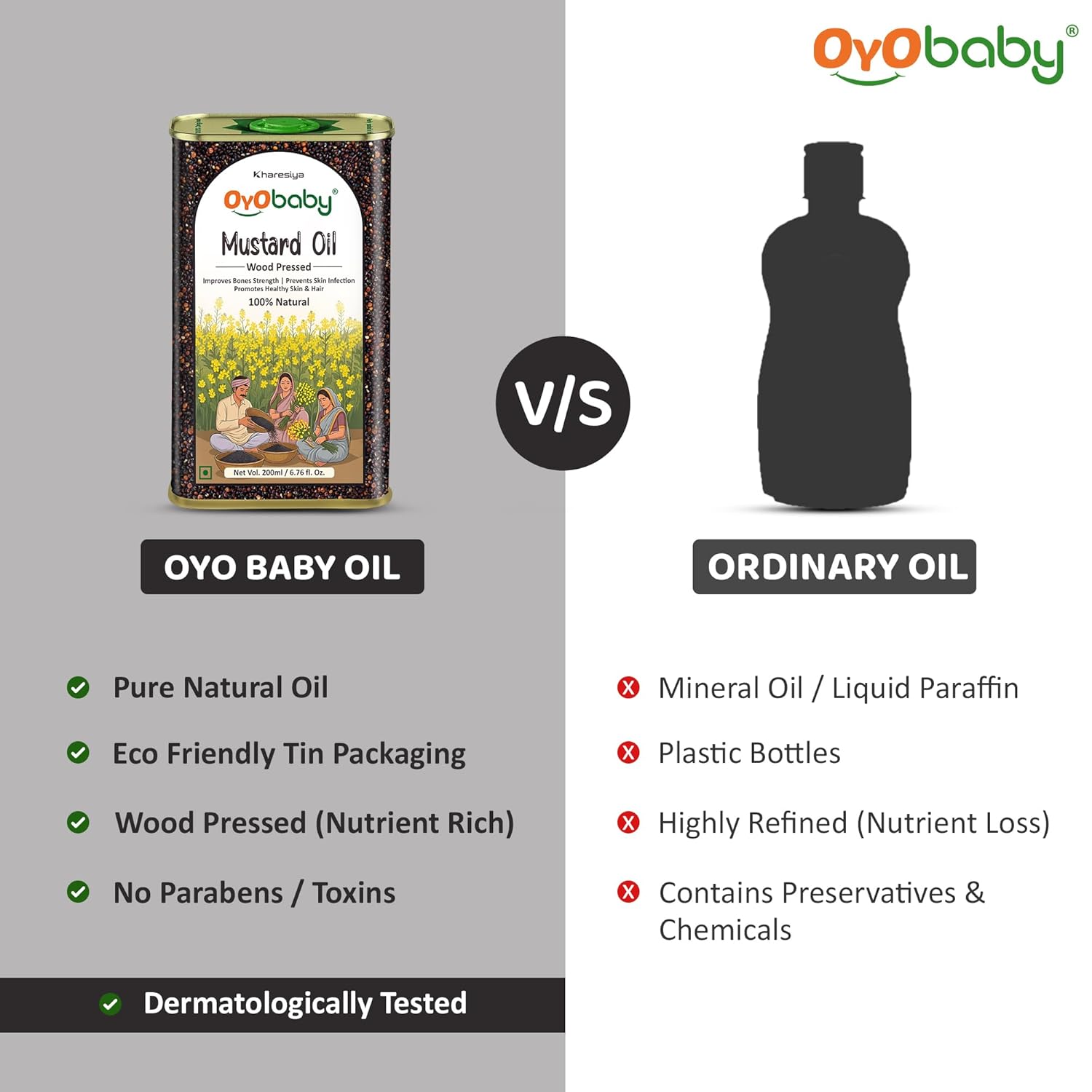 100% Natural Wood Pressed Baby Hair Oil for New Born With Mustard Baby Oil | Mustard Oil For New Born Baby Massage, Skin & Hair Care | 200ml