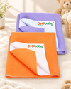 Baby Dry Sheet 70×50 cm (Pack of 2) | Waterproof, Quick Dry, Soft Bed Protector – Peach & Violet