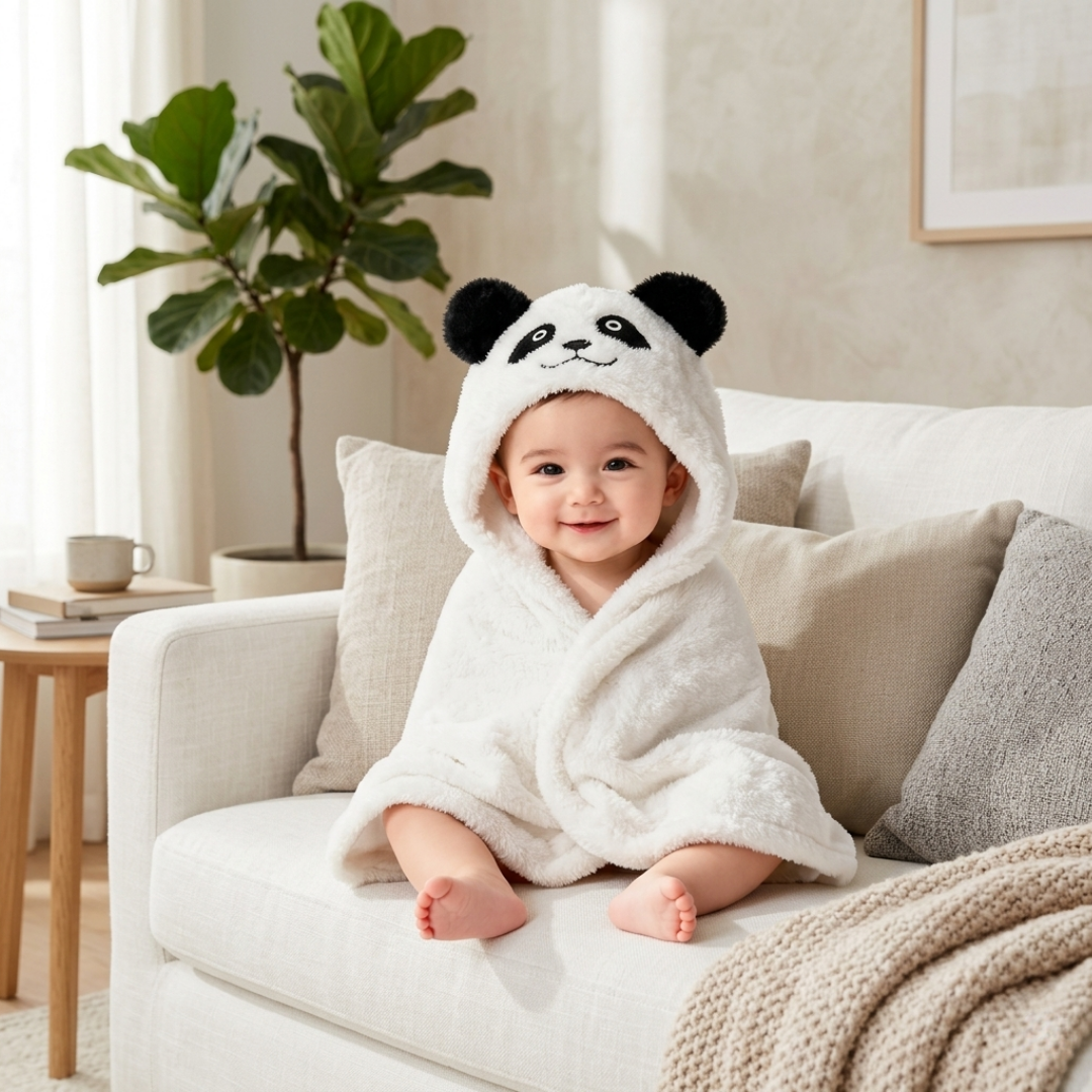 Newborn 3-in-1 Swaddle Blanket with Animal Hood – Soft All-Season Kids Blanket for (0–12 Months, 84x80cm), Skin-Friendly, Blue Bear Design, Perfect Baby Shower Gift