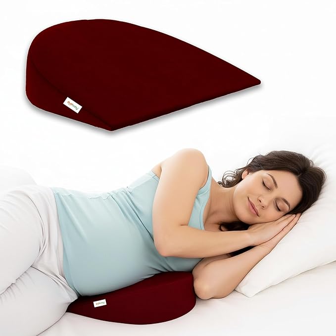 OYO BABY Memory Foam Maternity Pillow Wedge - Maroon | Full Pregnancy Support for Belly, Back, Hips & Legs | Ideal for Side Sleepers & Relaxation