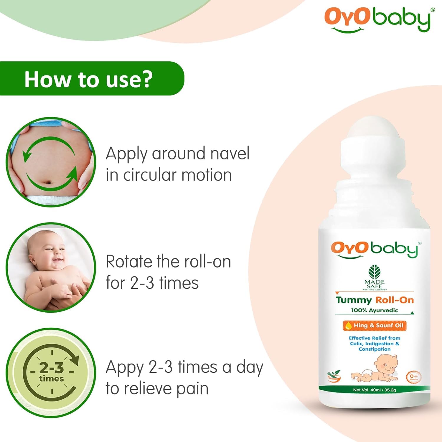 OYO BABY Tummy Roll On 40ml for Gastric & Colic Relief | After Bite Turmeric Balm 25g - 100% Ayurvedic, Insect & Mosquito Bite Protection