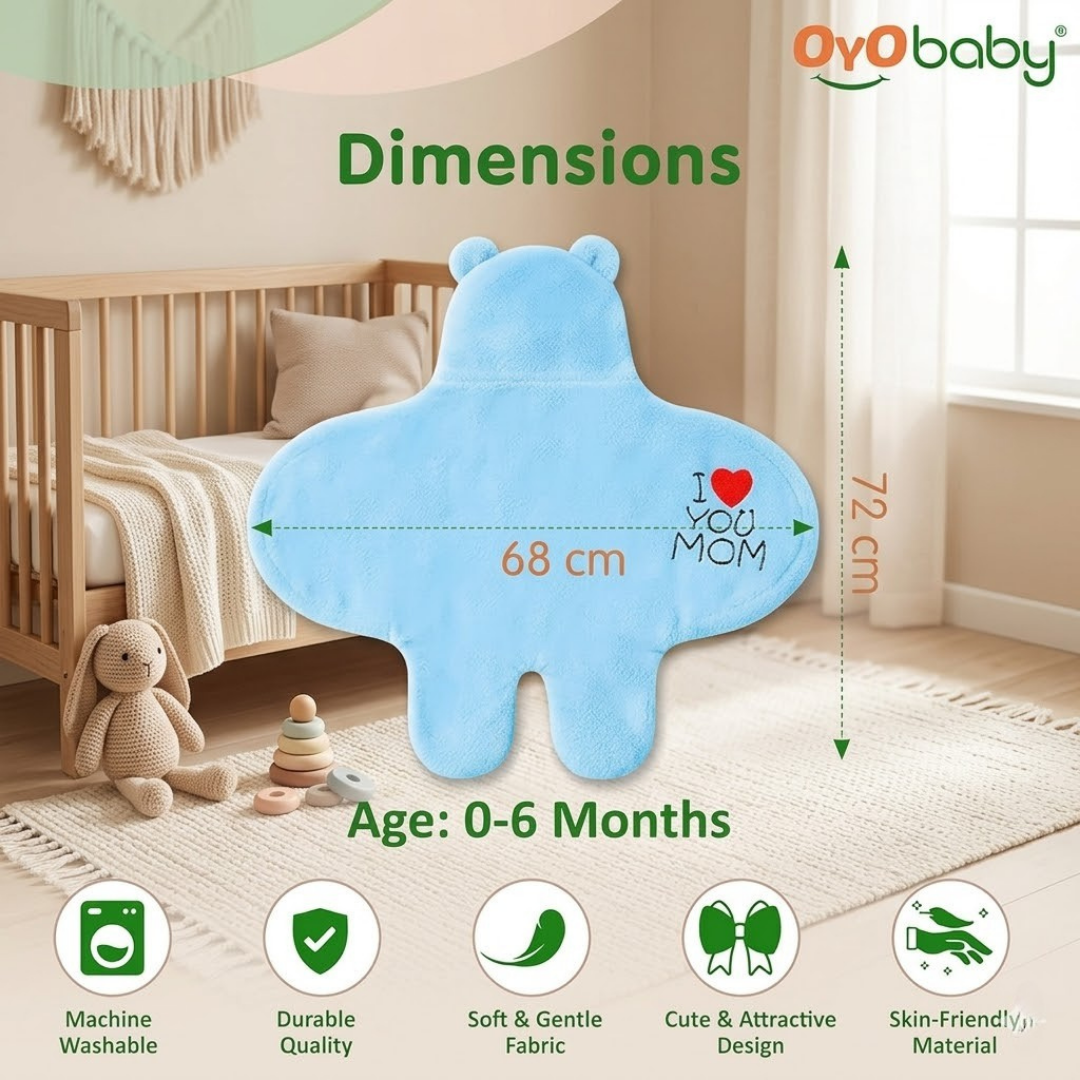 OYO BABY Newborn Hooded Swaddle Blanket Combo – Wearable Wrapper Sleeping Bags (0-6 Months, 72x68cm), Blue & White, I Love MOM & PAPA Embroidery
