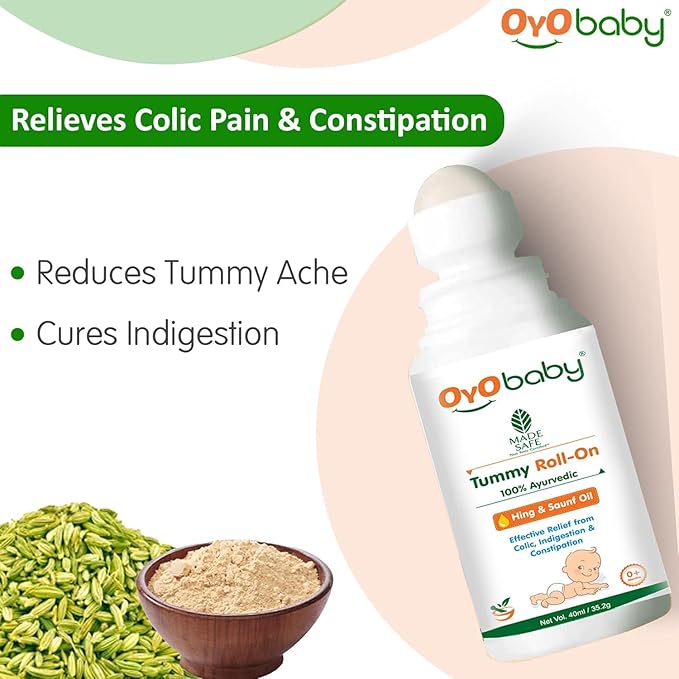 OYO BABY Tummy Roll On 40ml for Gastric & Colic Relief | After Bite Turmeric Balm 25g - 100% Ayurvedic, Insect & Mosquito Bite Protection
