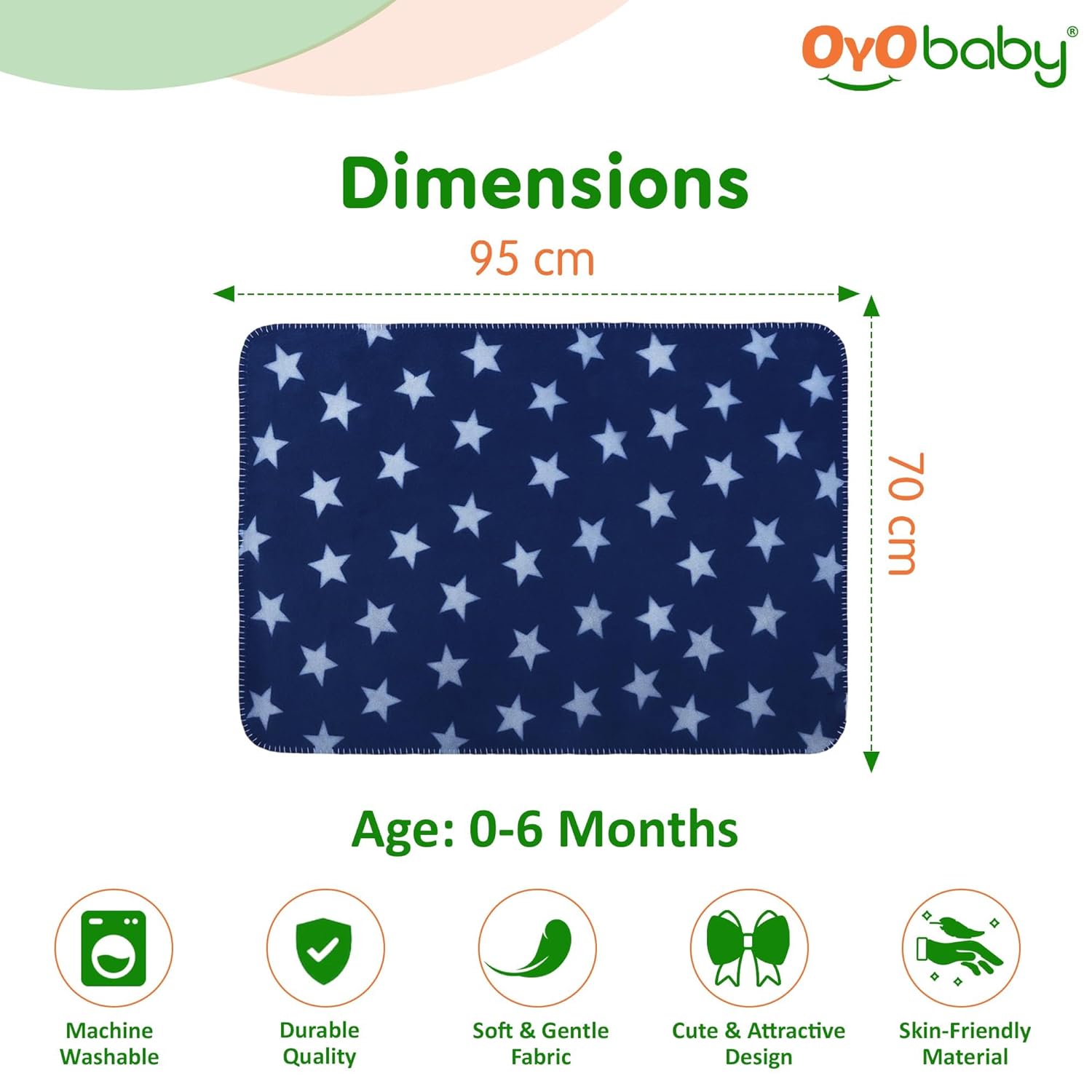 OYO BABY Baby Blankets Combo | for New Born Babies Baby Boys, Baby Girls, Babies for 0-6 Months, Fleece, Skin Friendly, 2 Blankets (Star Dark Blue Square + Star Grey Hooded)