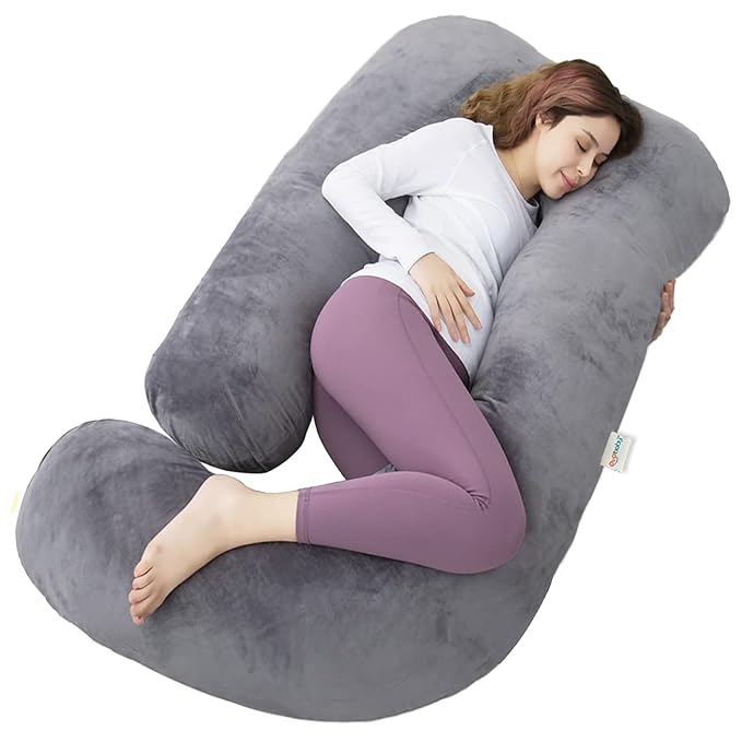 J-Shape Velvet Maternity Pillow: 360° Support & Comfort