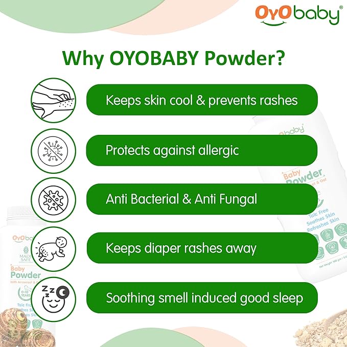 OYO BABY Gentle Baby Powder (Talc Free) For New Born Baby, Refreshes Baby’s Skin - Pack of 1 – 200g