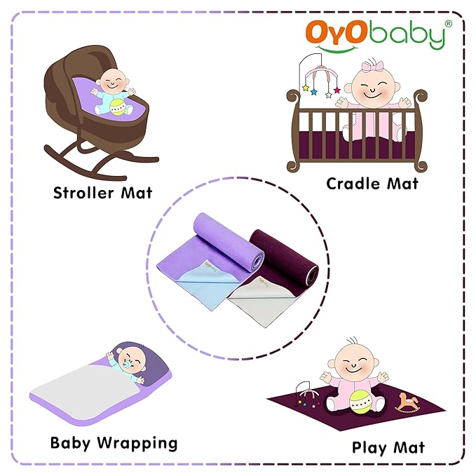 Baby Waterproof Baby Bed Protector Wollen Blend Dry Sheets For New Born Babies | Reusable Mats | Cot & Bassinet Gift Pack, Size : 70Cm X 50Cm | Plum + Violet.