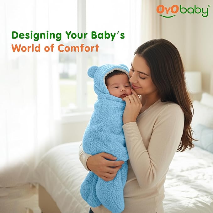 OYO BABY Super Soft Baby Blankets for Newborns – Pack of Hooded Swaddle Wrappers Cum Wearable Blankets for Boys & Girls
