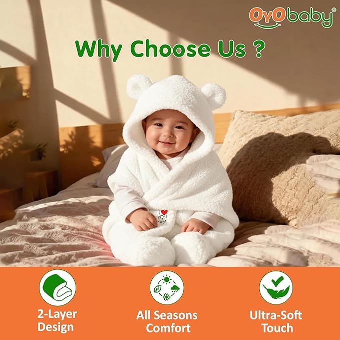 OYO BABY Newborn Hooded Swaddle Blanket – Wearable Wrapper Sleeping Bag (0-6 Months, 72x68 cm), White, I Love PAPA, Embroidery